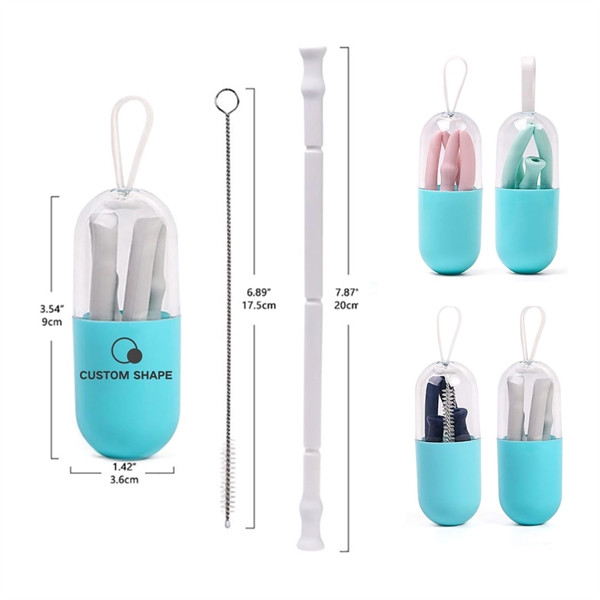 Reusable Collapsible Eco Silicone Drinking Straw Set
