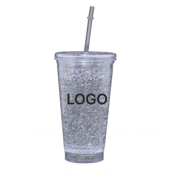 17 oz LED double-layer Plastic Tumbler with Lid and Straw