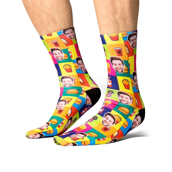 Below the calf sublimated full color crew socks, 200 needle