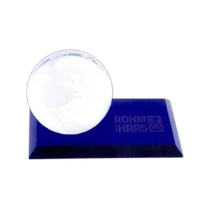 3" Optical Crystal Globe on Blue Glass Base Desk Award