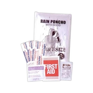 First aid kit and rain poncho