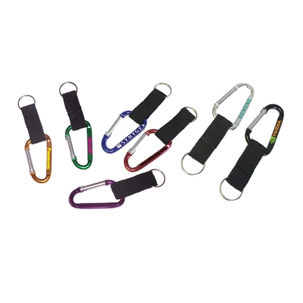 Carabiner with split key ring and nylon strap - Image 1