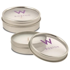 2 oz. Travel Candle - Clear Window Tin Candle - Scented