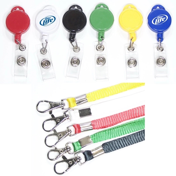 Round retractable badge holder with lanyard - Image 1