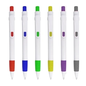 White Clicker Pen with Colored Grip
