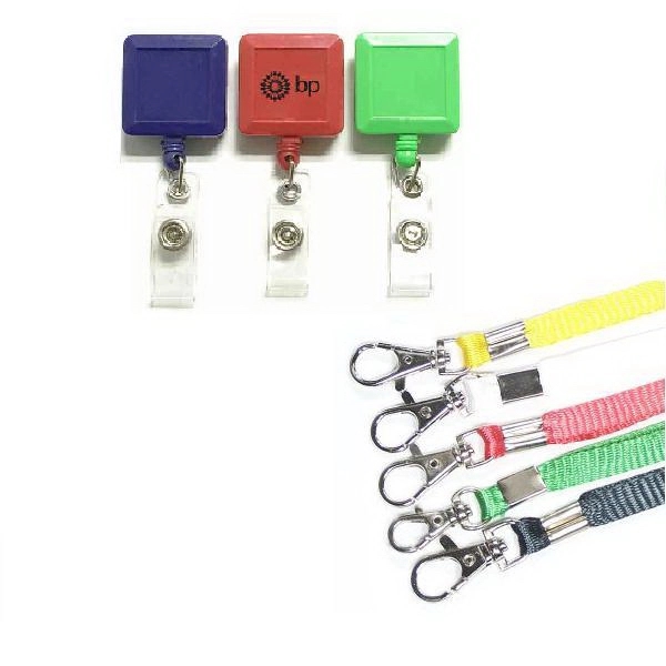 Square retractable badge holder with lanyard - Image 1