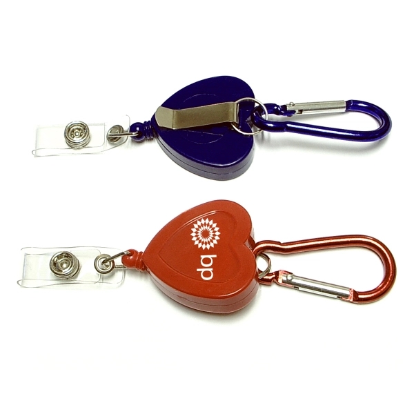 Heart shape retractable badge holder with carabiner - Image 1