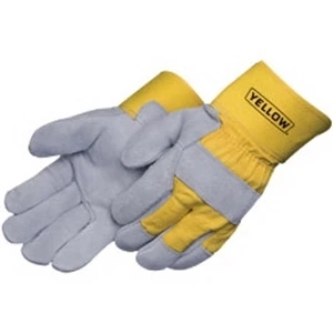 Gray Select Split Cowhide Work Gloves w/ Yellow Canvas Back