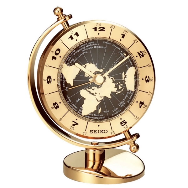 Seiko gold tone globe world time bezel clock