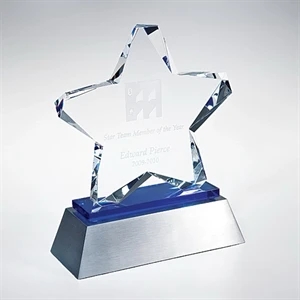 Blue accented crystal Twinkle Star award with aluminum base