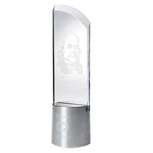 Clear glass award with aluminum base