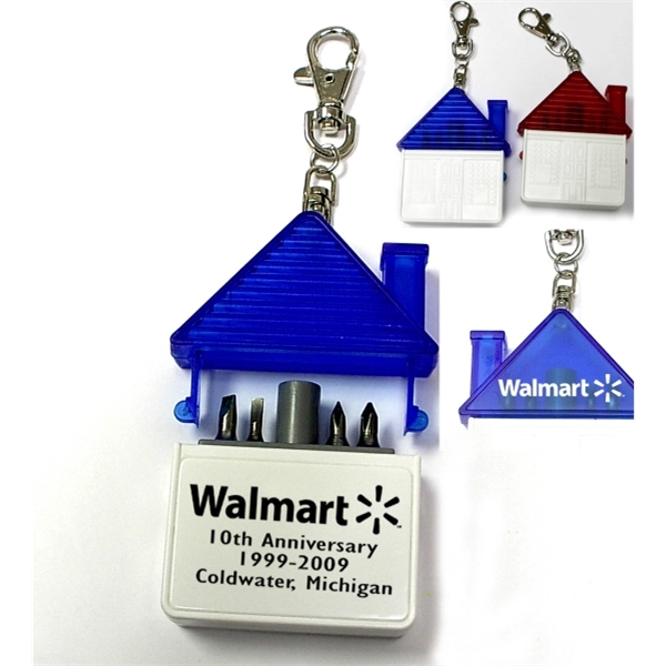 House shaped tool kit with 4 steel bits keychain - Image 1