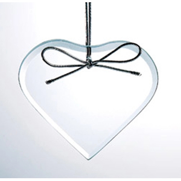CLEAR GLASS HEART CHRISTMAS HOLIDAY ORNAMENT WITH RIBBON