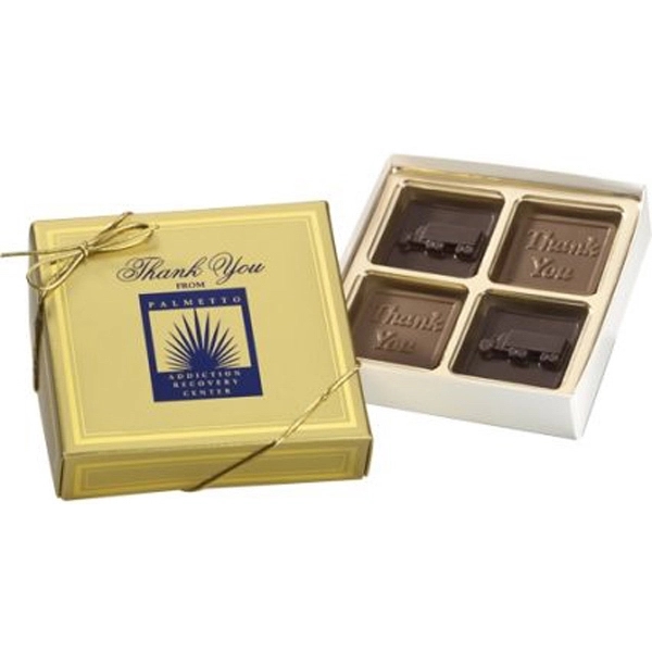 4 Chocolate Squares in Gold Gift Box 