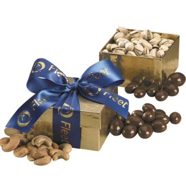 Gold Gift Box with Pretzels