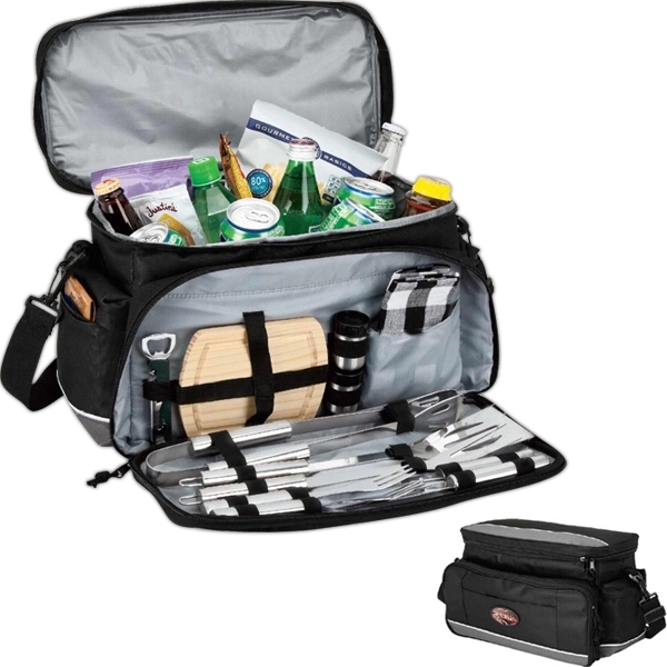 15-can cooler bag with picnic / BBQ set