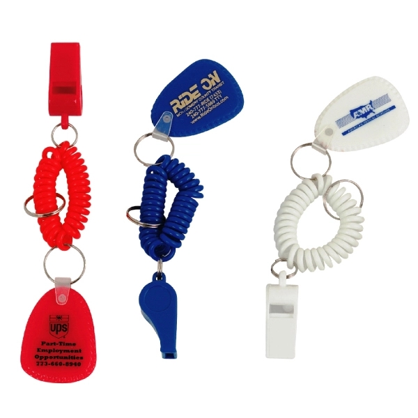 Whistle Coil Keychain with Teardrop Tag