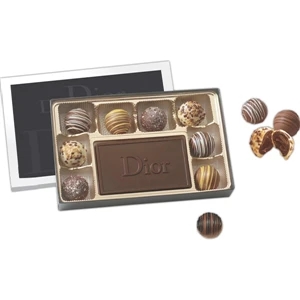 Gift box filled with truffles and chocolate centerpiece