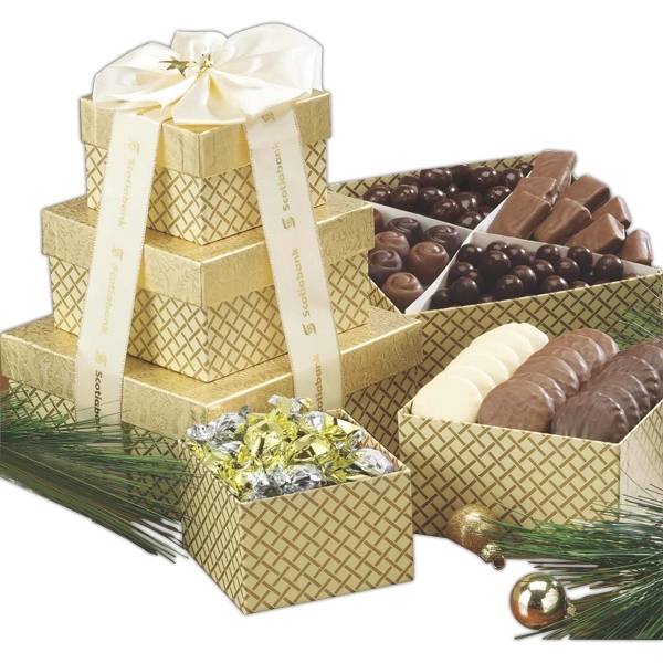 Chocolate Lovers Gift Tower w Assorted Chocolates and Nuts - Image 1
