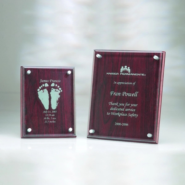 Award-Rosewood Plaque w/ Glass 8"w x 10"h x 1"d