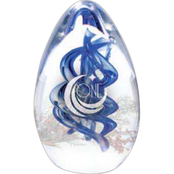 Blue Swirl Art Glass Crystal Paperweight