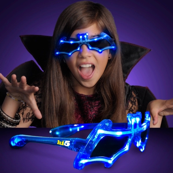 Blue LED Bat Shaped Flashing Sunglasses - Image 2
