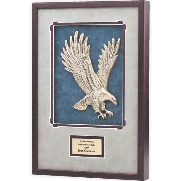 Antique bronze eagle casting in wood frame