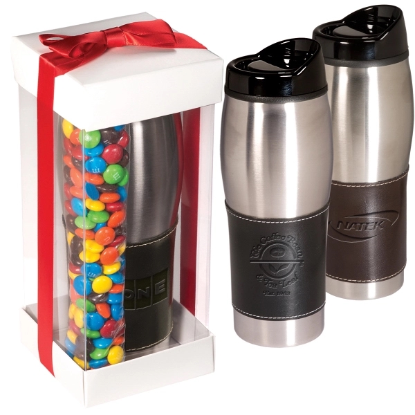 Leather-Wrapped Tumbler with Candy Coated Chocolate Set