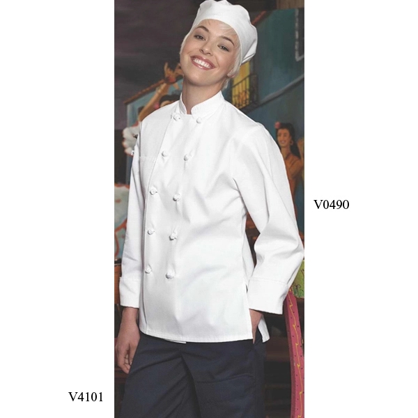 Women's Knot Button Chef Coat - White