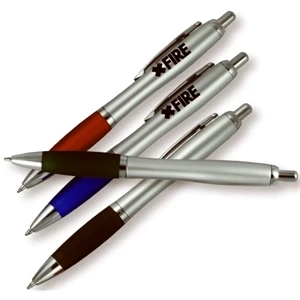 Silver Barrel Ballpoint Pen w/Colored Rubber Grip
