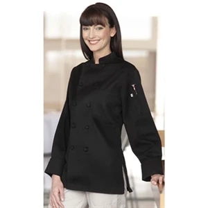 Women's Knot Button Chef Coat - Black