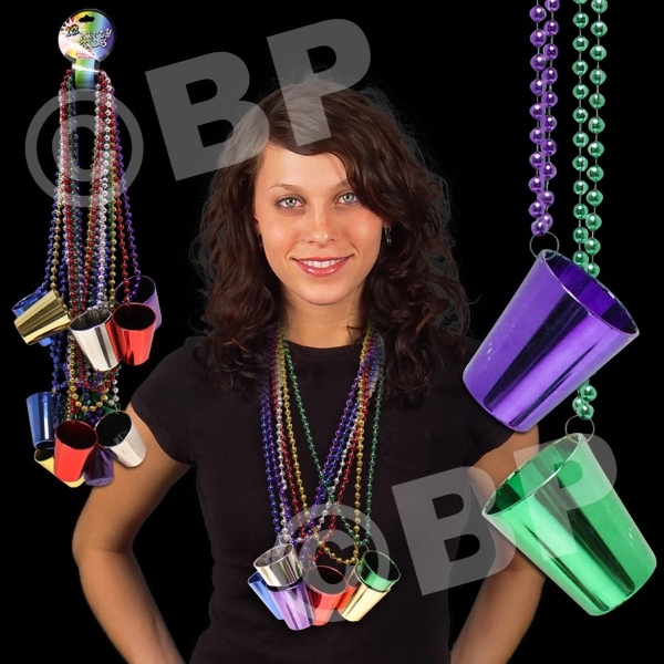Mardi Gras Necklace with Shot Glass