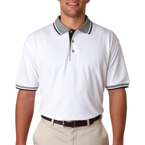 Adult White-Body Classic Pique Polo With Contrasting Multi