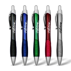 Colored "Ripples" Clicker Pen w/ Rubber Grip