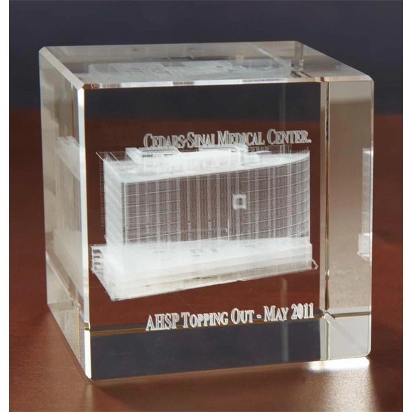 Large Flat Cube 3D Crystal Award