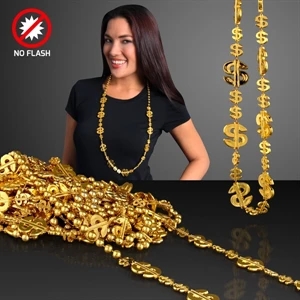 Shiny gold dollar sign party beads necklace (non light up)