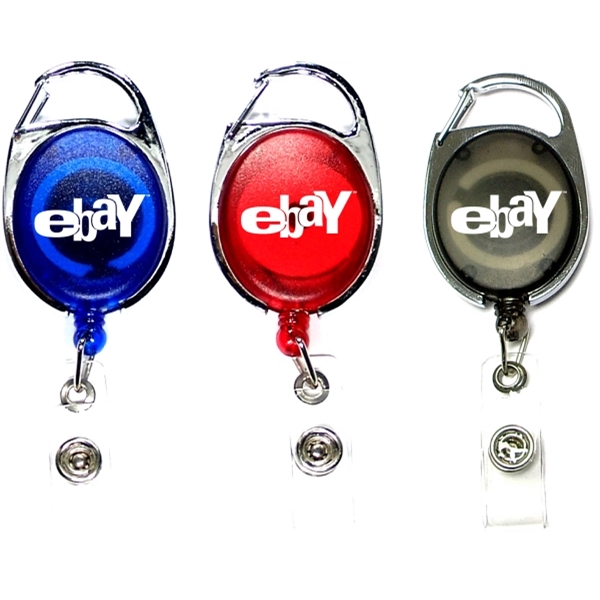 Oval shape retractable badge holder with carabiner clip - Image 1
