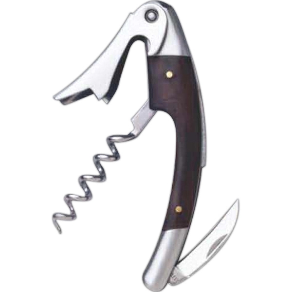Curved Stainless Steel Corkscrew With Dark Wood Inset - Image 1