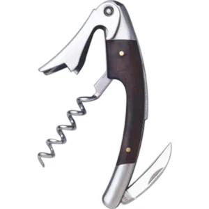Curved Stainless Steel Corkscrew With Dark Wood Inset