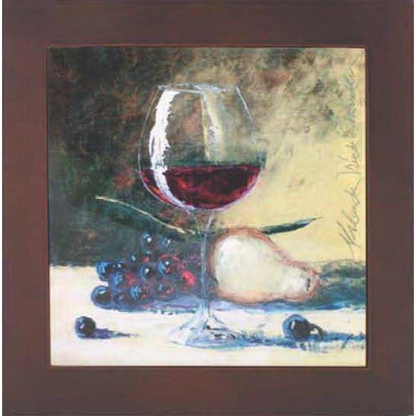 Ceramic Trivet With Wine Glass and Fruit Art Image - Image 1
