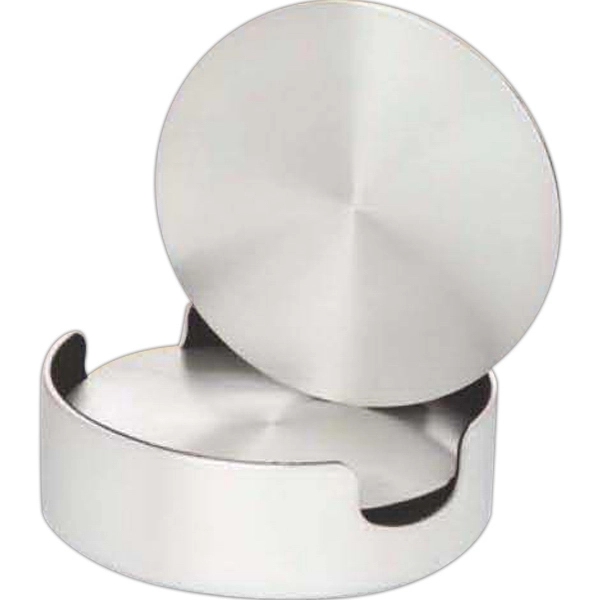 Set of 4 Aluminum Coasters, Cushioned Base with Holder - Image 1