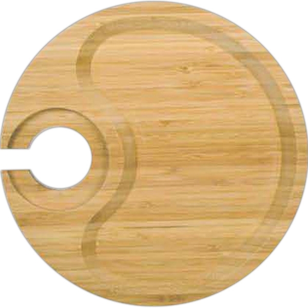 Round Party Plate With Built-in Stemware Holder, Bamboo - Image 1