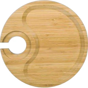 Round Party Plate With Built-in Stemware Holder, Bamboo