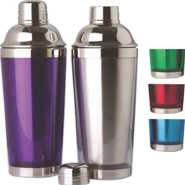 Double Wall Stainless Steel Cocktail Shaker, Translucent Pla - Image 1