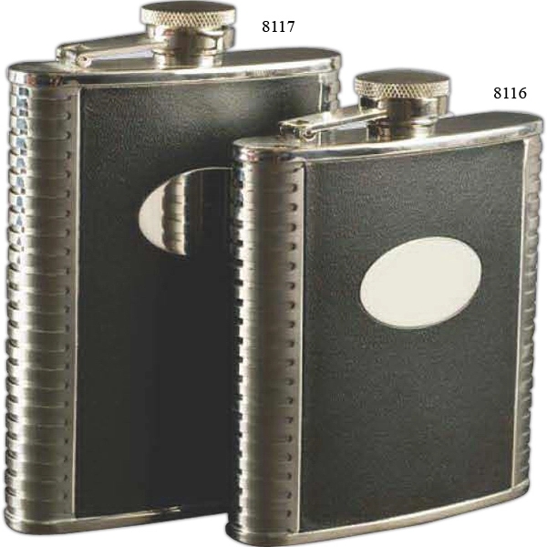 Deluxe Leather-Bound Captive-Top Pocket Flask - Image 1