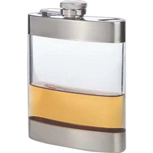 Clear Stainless Steel Pocket Flask, 6 oz