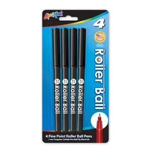 4 Pack of Roller Ball Pens - Black - USA Made