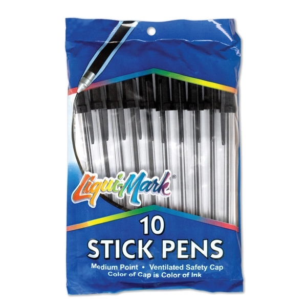 10 Pack Stick Pens, Medium Point - Black