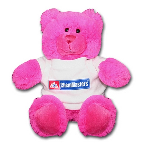 8" Bright Color Hot Pink Bear - Image 1