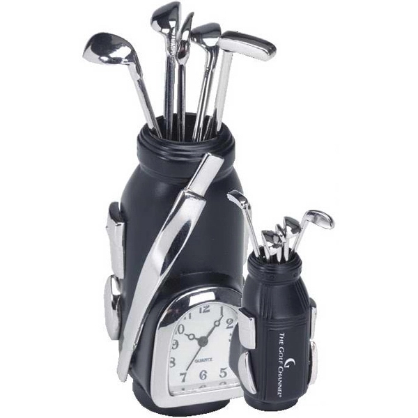 Black and Silver Metal Golf Bag Clock